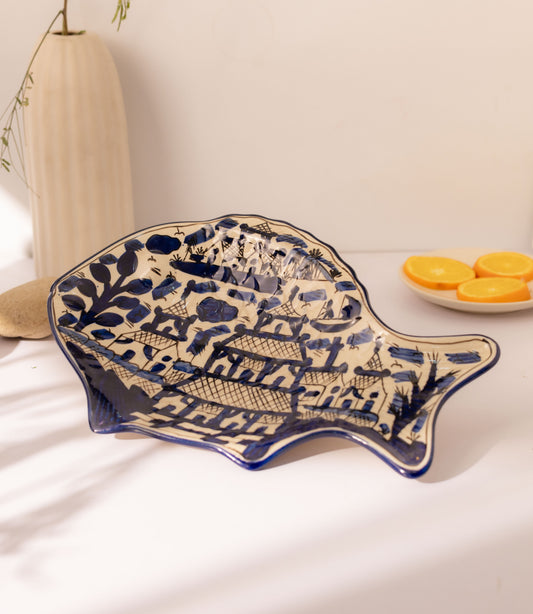 Studio Pottery Handpainted Mariner Serving Platter - Errai Homes