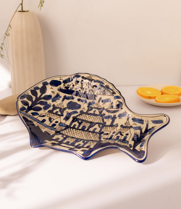 Studio Pottery Handpainted Mariner Serving Platter - Errai Homes