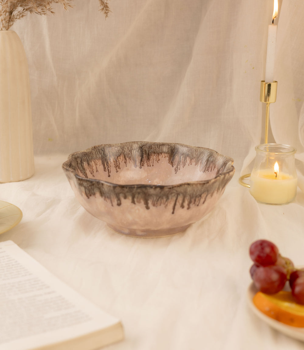 Studio Pottery Hand Carved Crinkle Bowls - Lavender