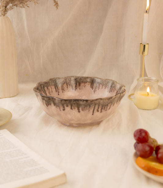 Studio Pottery Hand Carved Crinkle Bowls - Lavender