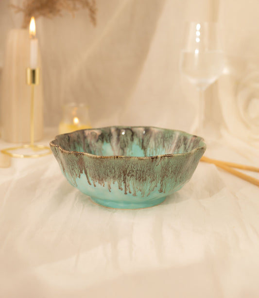 Studio Pottery Hand Carved Crinkle Bowls - Aqua
