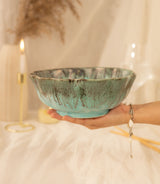 Studio Pottery Hand Carved Crinkle Bowls - Aqua - Errai Homes