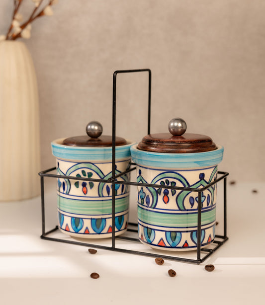 Handpainted Ceramic Pantry Set - Blue Rangoli
