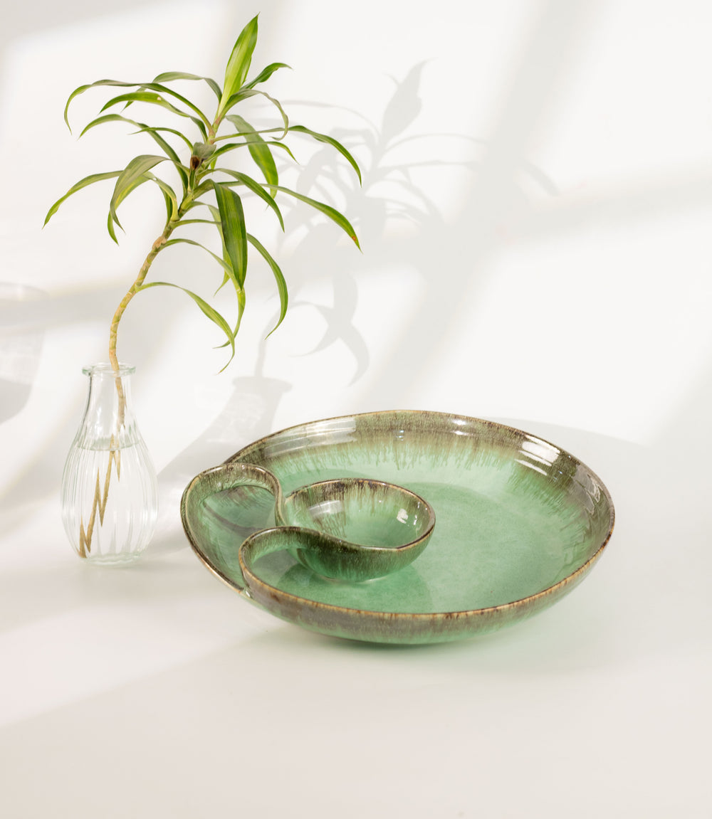 Aaraya Studio Pottery Chip & Dip Tray - Aqua - Errai Homes