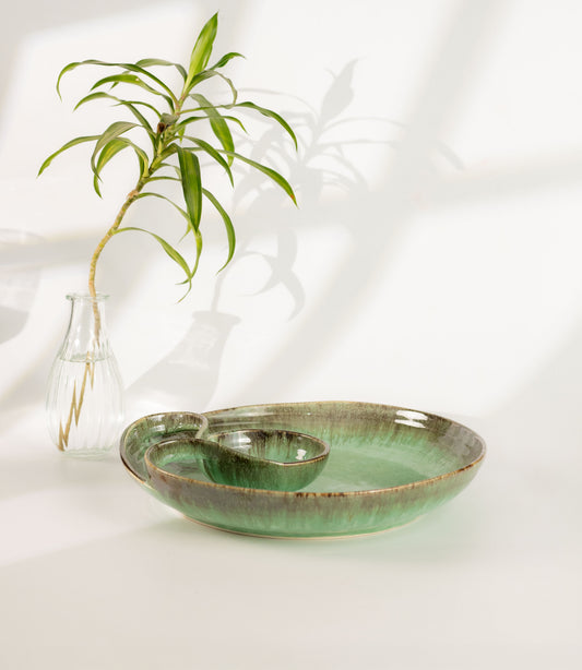 Aaraya Studio Pottery Chip & Dip Tray - Aqua - Errai Homes