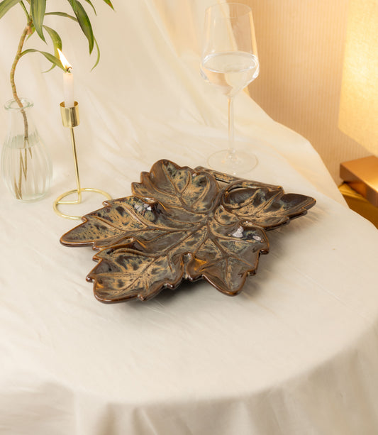 Handcrafted Maple Leaf Serving Platter - Midnight - Errai Homes