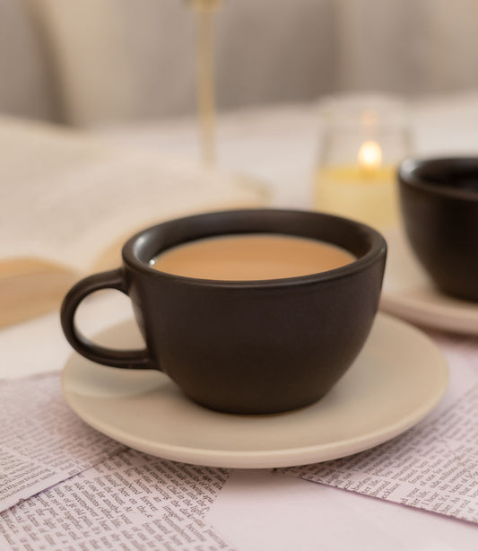 Ash & Ivory Handcrafted Ceramic Cup & Saucer Set