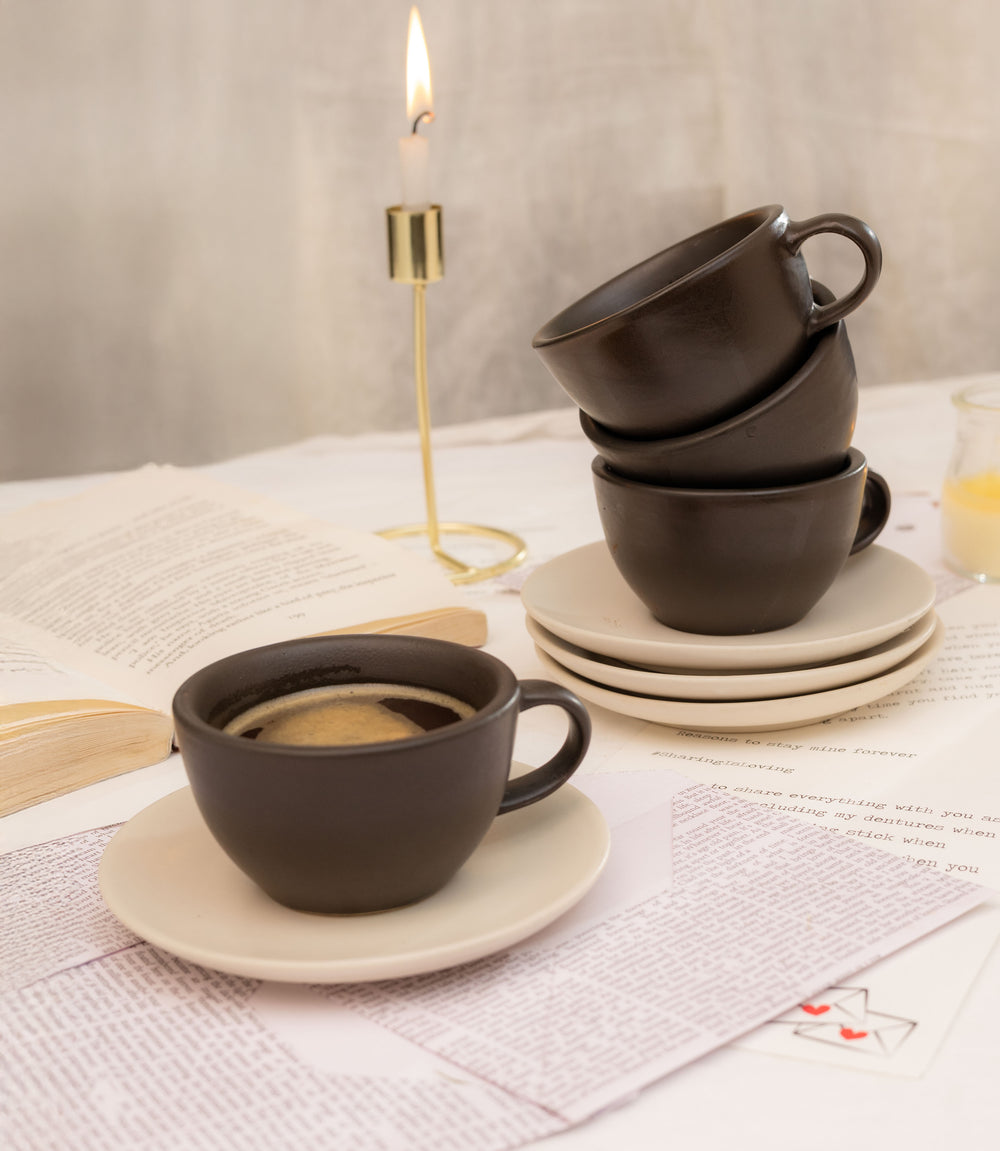 Ash & Ivory Handcrafted Ceramic Cup & Saucer Set