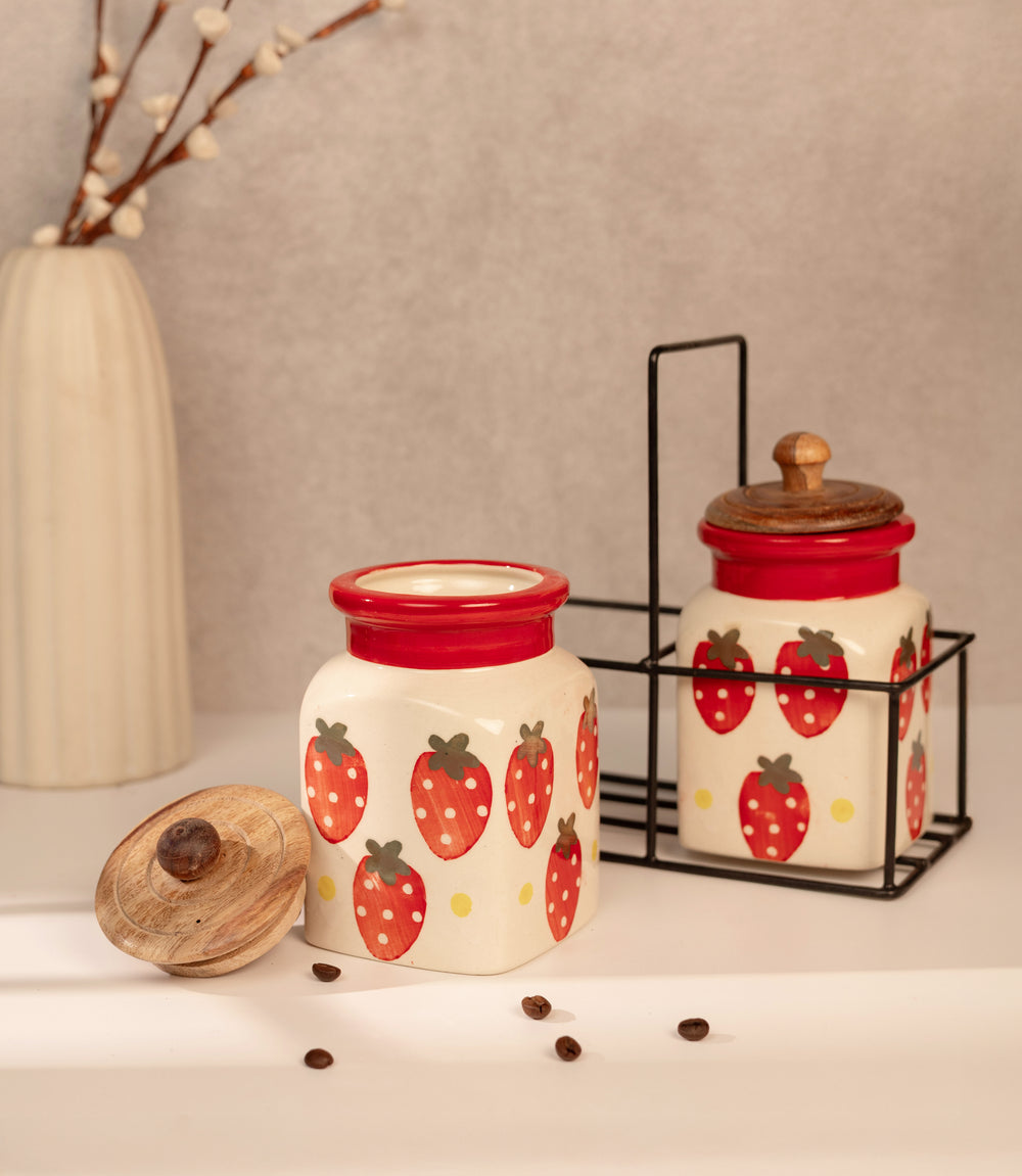 Handpainted Ceramic Pantry Set - Strawberry